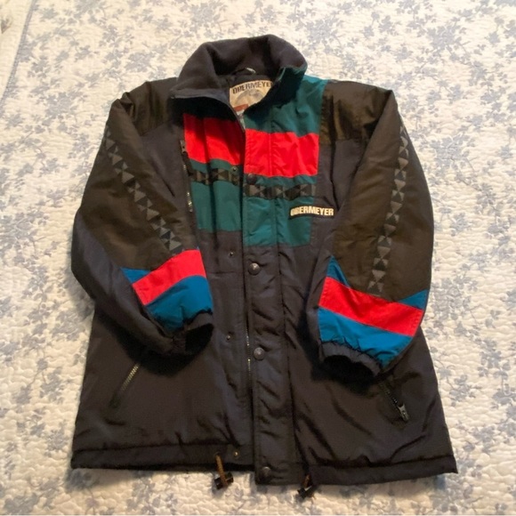 Vintage Obermeyer Black, Red, Green Patterned 80’s Ski Jacket Juniors Size 16 - Picture 1 of 9
